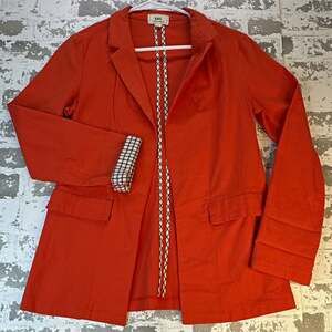 HAVE Women's Orange Peach Knit Open Front Jacket Pockets Long Sleeve Size S